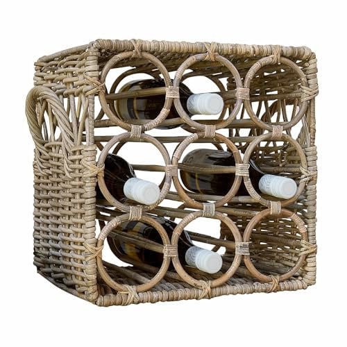 LOBERON Flaschenhalter Allegretta, Handarbeit, Kunstvolle Flechttechnik, mit Seitlichen Tragegriffen, Küchenutensilien, Rattan, Eisendraht, braun