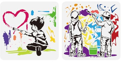 FINGERINSPIRE 2 Stück Banksy Kid Love Schablonen Zum Malen 30x30cm Kunststoff Wandmalerei Graffiti Zeichenvorlagen Ausgehöhlte Liebesmuster Schablonen Graffiti Themenvorlagen Für Heimwerkerarbeiten