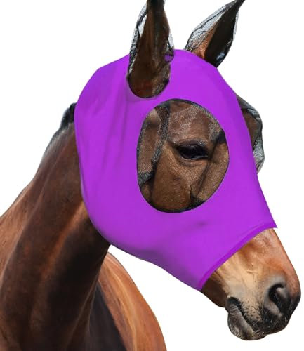 Darryy Fliegenmaske, Pferdemaske, Fliegenmaske Pferd, Fliegenschutz elastisch, Fliegenmaske Pferd UV Schutz (Lila)