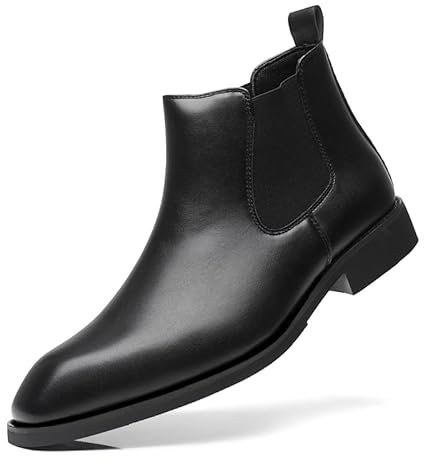 SANNAX Men Chelsea Boot Formal Business Uniform Dress Shoes Fashion Ankle Boots Slip on, Black 49, 9.5UK