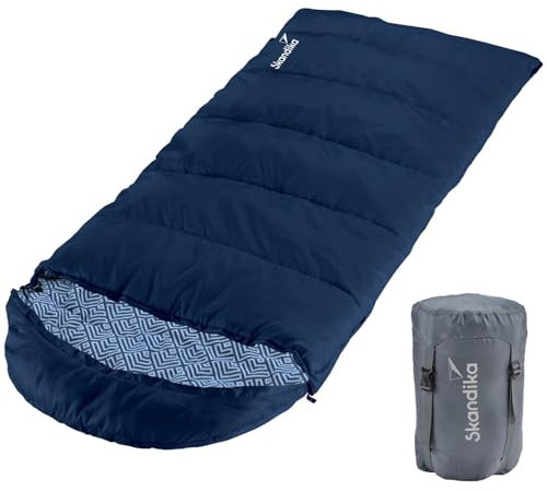 Skandika Dundee Junior Kinderschlafsack | Outdoor Camping Schlafsack für Kinder, Flanell-Innenfutter aus Baumwolle, kuschelig weich, wasserabweisend, Komfortbereich von 13 bis 3°C, 175x70 cm (Indigo)