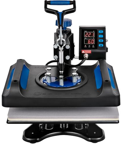 Richrich prensa caliente 30 x 38 cm sublimación de transferencia de calor digital, 1000 W máquina de impresión textil calefacción de doble tubo aislamiento eficiente presión ajustable, negro y azul