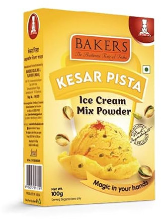 BAKERS Classic & Delightful Kesar Pista Ice Cream Powder, Easy to Make No Sugar Needed Perfect Dessert Mix - 100g (Pack Of 1)