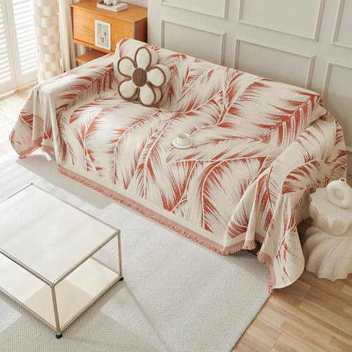 VanderHOME Reversible Sofa Überwurf Chenille Weiche Sofadecke 1 2 3 4 Sitzer Vielseitige Couch Überwurf für Sofa mit Quasten, Dekorative Plaid Decke für Sofa 180 * 90cm-Orange