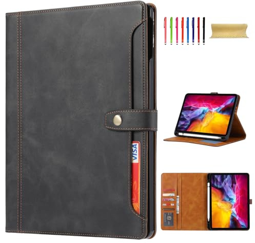 Étui à rabat pour Apple iPad Air 13 2024 M2/iPad Pro 12,9 2022/2021/2020/2018, porte-crayon, fonction veille/réveil automatique, poche de protection, support, fermeture à pression, pour iPad Air 13,