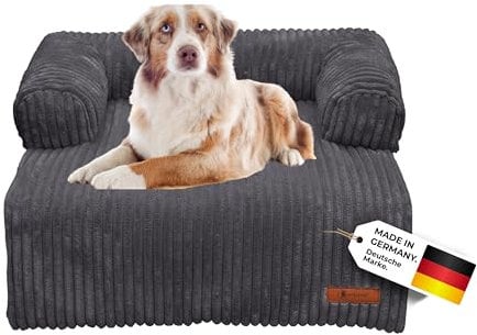 Belune Hundecouch Deluxe - waschbar [Dunkelgrau, M - 100cm x 85cm] Hundebett Plüsch, Hundecouch, Sofaschutz kleine & Mittelgroße Hunde