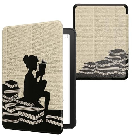 kwmobile Klapphülle kompatibel mit Amazon Kindle Paperwhite (2024)/Colorsoft Hülle - eReader Case - Lesende Frau Schwarz Beige