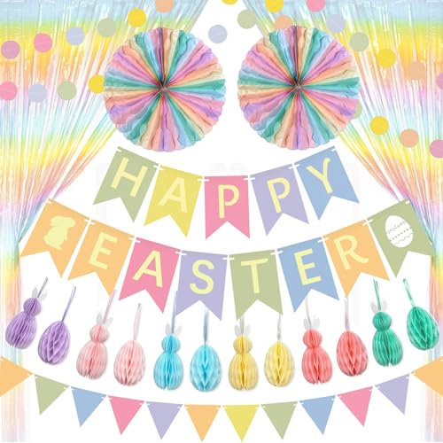 19 decorazioni pasquali per la casa, bandierine pasquali, striscioni pasquali, decorazioni per coniglietti pasquali, decorazioni pasquali per tavolo, decorazioni per la caccia alle uova di Pasqua per