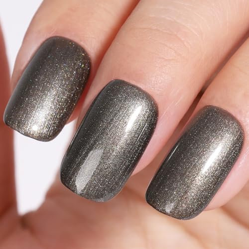 TUTUYU Grayish Black Pearl Gel Nail Polish for Manicure Salon or DIY Nail Art At Home - 12ml UV/LED Soak off Pearly Dark Grey Gel Polish for Women Girls