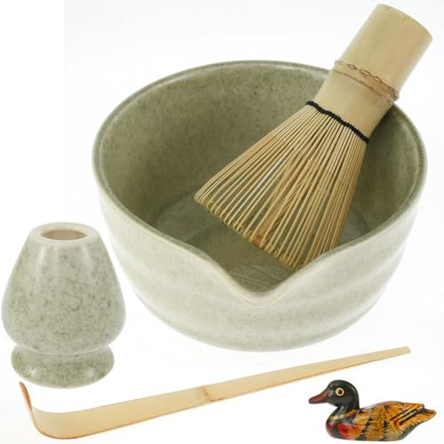 Lot de 5 balais à matcha avec support pour balai à matcha en céramique, pelle traditionnelle, pour le travail manuel japonais (vert foncé)