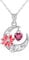 Qings July Ruby Birthstone Necklace Sterling Silver 925 Crescent Moon Birth Flower Lotus Pendant Necklace Birth Stone Birthday Gifts for Women Mom Wife