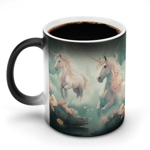 KWQDOZF Color Changing Mug Unicorns Printed Ceramic Coffee Mugs Personalized Heat Sensitive Mugs Magic Heat Changing Coffee Mug for Office Home