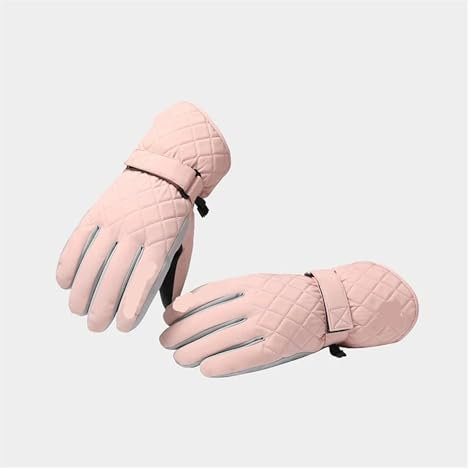 POOIQX Winter Snowboard Skihandschuhe PU Leder rutschfeste Touchscreen Handschuhe,Fingerfertigkeit Garantiert(Pink)