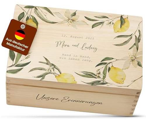 Amari ® Personalisierte Erinnerungsbox aus Holz | Zitrone | Individuelles Hochzeitsgeschenk Erinnerung Hochzeit Personalisiertes Holzkiste