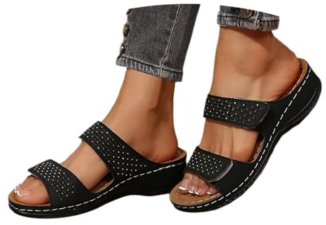 Hsternexy Sandalen Damen, Orthopädische Pantoletten Damen Orthofit Slipper Sandalen Sommer Latschen Schlappen Offene Schuhe Hausschuhe Plateau Sommerschuhe 2025, Schwarz, 38/EU
