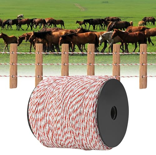 500m Electric Fence Polywire, 6 Strand Stainless Steel Conductor, High Visibility Red & White Electric Fencing Rope for Livestock, Cattle, Sheep, Horses & Farm Crop Protection