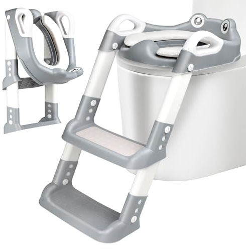 Sedile WC per Bambini con Scale, WC per Bambini, 2 in 1, con Scale, per Ragazzi e Ragazze, Sedile WC con Poliuretano, Regolabile in Altezza e Pieghevole, Antiscivolo con Spritzsc