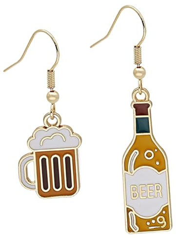 COMPUKAS Asymmetrical Beer Earrings Lightweight Metal Statement Jewelry Cute Cartoon Cup Bottle Design for Women Teen St Patrick Day Mismatched