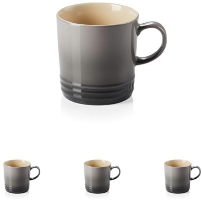 LE CREUSET Mug en Céramique, 350 ml, Hauteur 12 cm, Flint, 70302354440002 (Lot de 4)