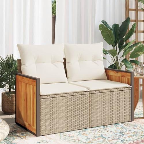 Hoopleep Gartensofa mit Kissen 2-Sitzer Beige, Poly Rattan, UV-beständig, Modulares Design für Terrasse & Balkon, Robustes Loungesofa
