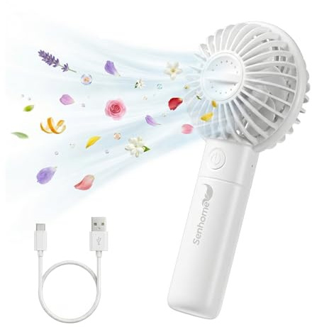 Senhome Ventilatore Portatile Ricaricabile - Vano Aromaterapia con Cartuccia in Cotone per Oli Essenziali - 3 Velocità, Batteria 1200 mAh, Ricarica USB-C - Compatto, per Casa, Ufficio e Esterno