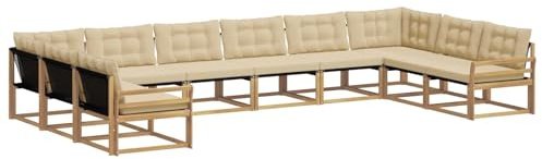 vidaXL Outdoor-Sofagarnitur mit Kissen 10 pcs Weiß und Beige, Gartenmöbel-Set, modernes modulares Sofa, langlebige Couch, ergonomisches Design, schicke Terrassen-Sitzmöbel