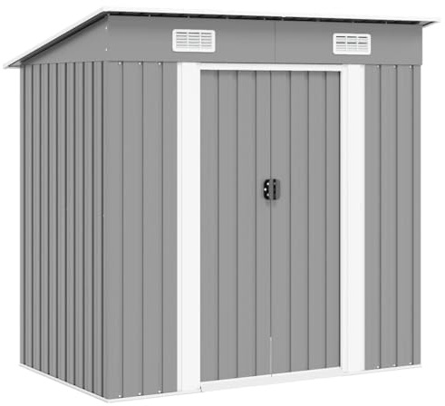 sephironlbb Abri de jardin gris en acier galvanisé 190 x 124 x 181 cm avec portes coulissantes et aération, abri à outils résistant aux intempéries pour tondeuse, vélo, poubelle