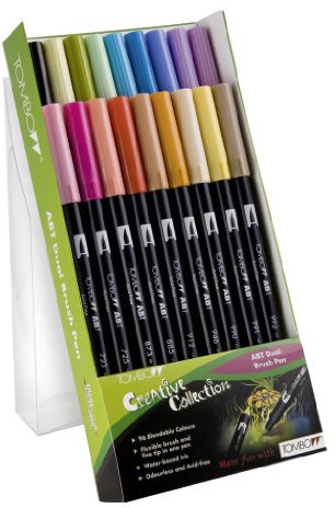 Tombow ABT-18C-2 Fasermaler Dual Brush Pen mit zwei Spitzen, 18-er Set, sekundärfarben