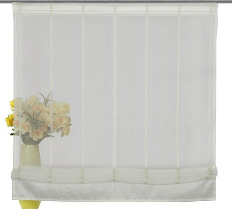 HOME WOHNIDEEN Raffrollo Vorhang transparente Gardine mit Längsstreifen-Motiv Raffgardine Creme, Größenauswahl:140 x 60 cm
