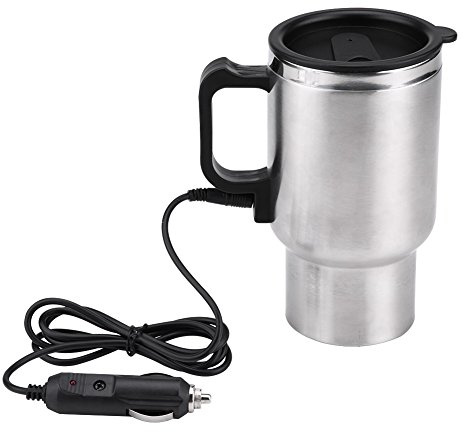 Qiilu 12V 450ml Electric in-car Stainless Steel Travel Heating Cup Coffee Tea Car Cup Mug