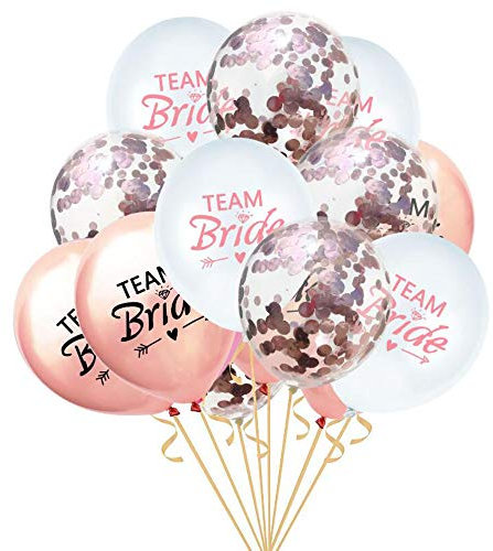 Oblique-Unique® Team Bride Konfetti Luftballon Set für Hochzeit JGA Junggesellinnenabschied Hen Party Ballons Champagner Weiß Transparent