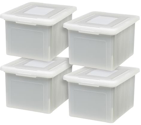 Iris USA Letter/Legal File Tote Box, 4 Stück, BPA-freier Kunststoff, Aufbewahrungsbehälter mit robustem und sicherem Verriegelungsdeckel, stapelbar und nestbar, Perle