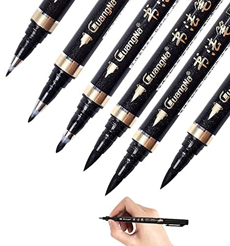 Reastar Calligraphy Pens, 6 PCS Calligraphy Set for Beginners, Refill Brush Pens Calligraphy - for Lettering, Beginners Writing, Signature, Watercolor Illustrations, Design And Art Drawing (4 Sizes)