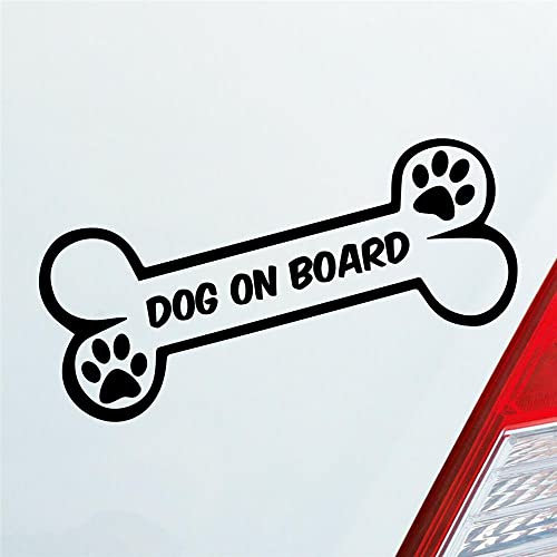 Hellweg Druckerei Auto Aufkleber Dog on Board Knochen Hund an Bord Dog Pfote 15x6 cm Schwarz Matt Sticker Heckscheibenaufkleber