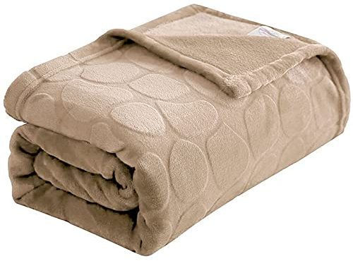 FY FIBER HOUSE Flanell Fleece Decken, Flauschige Kuscheldecken, Superweiche leichte Mikrofaser mit Steindruck für Couch/Sofa (150cm x 200 cm, Beige)