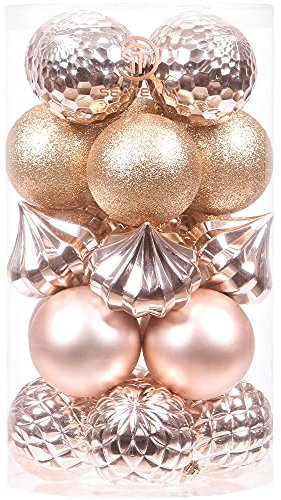 Sea Team 21-Pack Christmas Ball Ornaments with Strings, 80mm/3.15 Large Size Baubles, Shatterproof Plastic Christmas Bulbs, Hanging Decorations for Xmas Tree, Holiday, Wedding, Party, Rose Gold