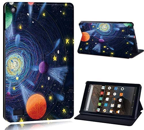 FINDING CASE For Amazon Fire 7 (5th 7th 9th Generation) Tablet - Printed PU Flip Leather Smart Lightweight Shell Stand Cover Case for Fire 7 (5th 7th 9th Generation) (solor system fantasy paint)