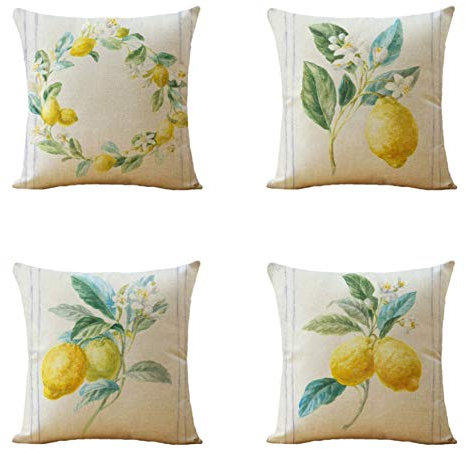 JgZATOA Cartoon Zitrone Kissenbezug Kissenbezug Wohnzimmer Sofa Couch Bett Kissenbezüge Kissen 45Cm X 45Cm 4Er-Set