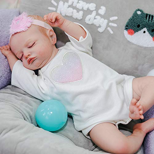 49CM Rosalie Bebe Puppe Reborn Baby Sleeping Girl Weicher Körper Flexibler handzeichnender Haar 3D-Hautton mit Venen Premie-Größe