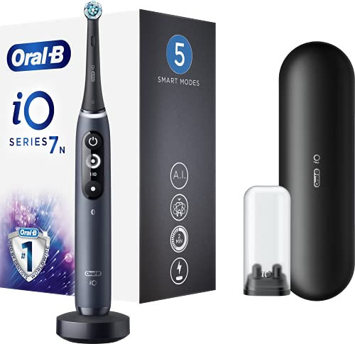 Oral-B iO Series 7n Elektrische Zahnbürste mit künstlicher Intelligenz, wiederaufladbar, 1 Grundgerät, 1 Bürstenaufsatz und 1 Reiseetui, Schwarz