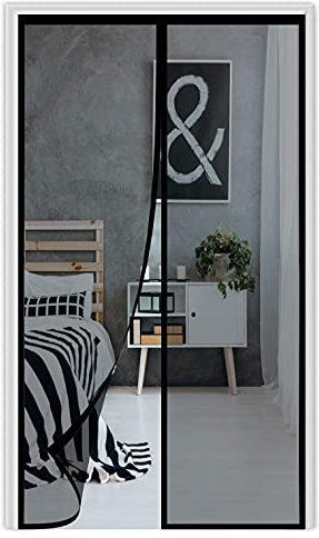 Magnet Fliegengitter Tür，145x265cm (57.08x104.33in) Balkontür Fliegengitter Tür ，Magnetisch Automatisches Schließen，für Balkontür Wohnzimmer Terrassentür ，Einfache Installation，Schwarz