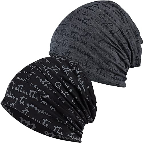 DURINM Sportmütze Herren Damen Beanie Mütze Chemo Hut Frau Hut Spitzen Kopftuch Super Weich Slouchy Turban Kopfbedeckungen Kopf Wraps (Dunkelgrau & Schwarz)