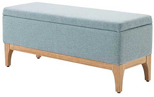 HOMCOM Banc de Rangement, Coffre de Rangement avec Couvercle Amovible Style scandinave, Bout de lit en Tissu Lin, 110 x 39 x 45 cm, Vert d'eau