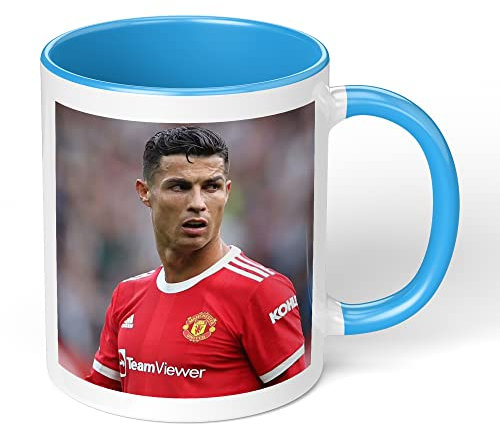 Print Maniacs Cristiano Ronaldo Mug Gift Christmas Birthday Fun Soccer Football Club Coffee Tea Present Gift for Him Her (Blue Fill)