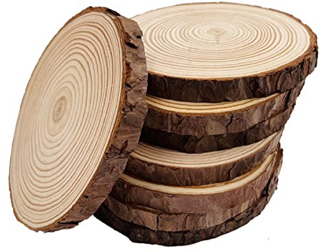 Unlackierte Holzscheiben mit Baumrinde, 8 Stück, 14-15,2 cm, Scheibenuntersetzer, Holzuntersetzer, Bastelset, Kreise, Basteln, Weihnachtsschmuck, Basteln, mit Rinde für Handwerk, rustikale Hochzeit