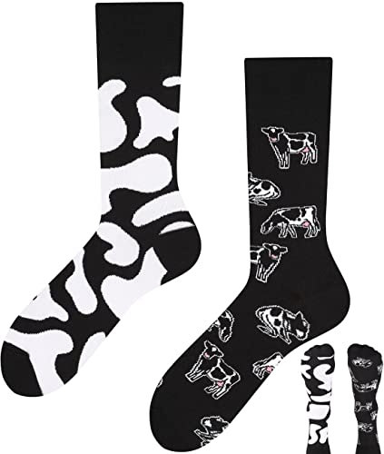 TODO Colours Fantaisie Chaussettes Rigolotes Homme et Femme motif drôle et multicolore (39-42, Vache)