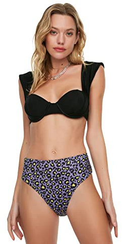 Trendyol Leopard-Bikini a Vita Alta con Motivo Leopardato Bottoms, Lilla, 42 Donna