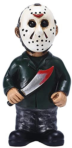 SINSEN Horrorfilm Gartenzwerge Alpträume Michael Myers Jason Statuen Killer Scream Gruselfiguren Harz Skulptur für Halloween Weihnachten Garten Hof Dekorationen (Jason)