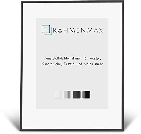 RahmenMax® Iowa Bilderrahmen 50x70 cm zum Aufhängen/Bilderrahmen Maßanfertigung möglich/Posterrahmen aus Kunststoff/Bilder Rahmen in Schwarz Matt mit klarem Acrylglas/Puzzle Rahmen