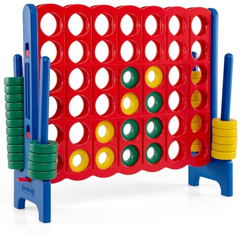 COSTWAY Giant Connect 4, Four in A Row Game Set with 42 Jumbo Rings | Quick-Release Slider, 115 x 104cm 4-to-Score Outdoor Garden Games for Kids Adult